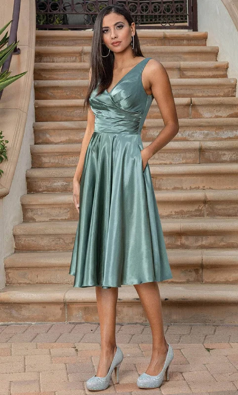 Prom dresses with one - shoulder ruffled straps and geometric patterns for a contemporary and eye - catching formal eventDancing Queen 3323A - Sleeveless Pleated Detail Tea-length Dress