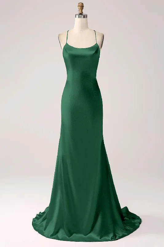 Backless Women Dress for a Sexy and Alluring Look at Evening EventsDark Green Mermaid Spaghetti Straps Lace-Up Satin Long Prom Dress Backless Women Dress for a Sexy and Alluring Look at Evening EventsDark Green Mermaid Spaghetti Straps Lace-Up Satin Long Prom Dress