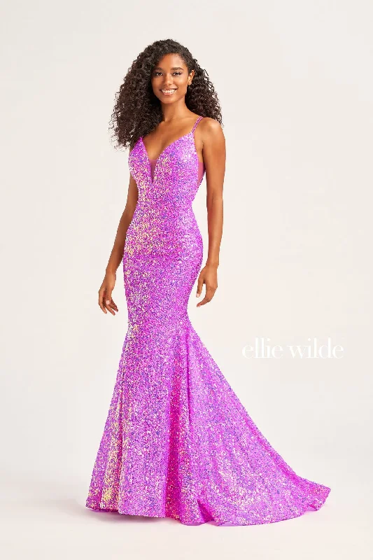 Plus Size Women Dress with a Flattering A - Line Cut for Comfort and StyleEllie Wilde EW34016 Long Mermaid Sequin Formal Prom Gown Plus Size Women Dress with a Flattering A - Line Cut for Comfort and StyleEllie Wilde EW34016 Long Mermaid Sequin Formal Prom Gown