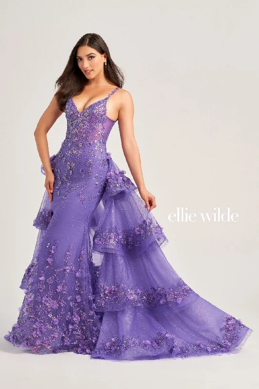 Mini Women Dress with a Short Hem for a Young and Trendy StyleEllie Wilde EW35045 Long Formal Glitter Prom Dress