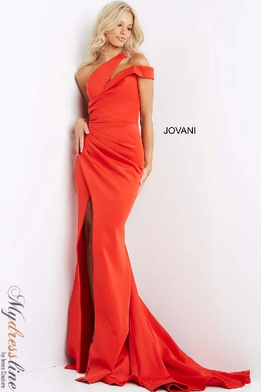 Prom dresses with one - shoulder designs and feather accents for a bold statementJovani 04222 Prom dresses with one - shoulder designs and feather accents for a bold statementJovani 04222