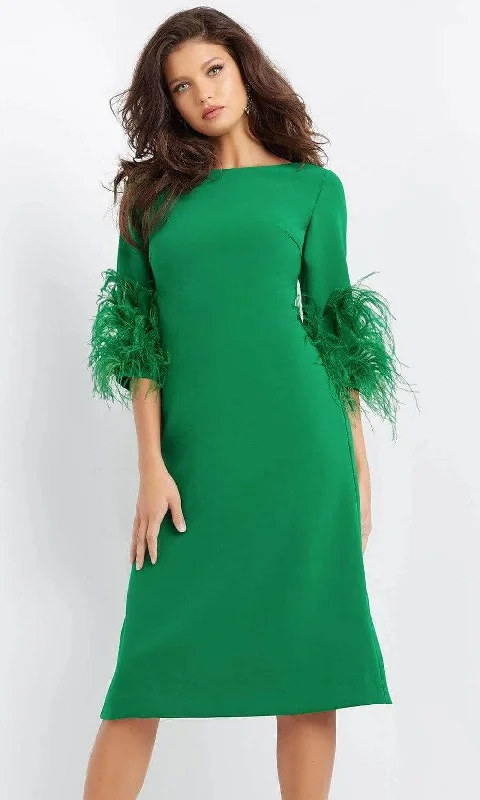 A - line cocktail dresses with floral embroidery for spring partiesJovani 07341SC - Feathered Quarter Sleeve Dress A - line cocktail dresses with floral embroidery for spring partiesJovani 07341SC - Feathered Quarter Sleeve Dress