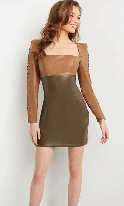 Geometric - printed cocktail dresses with a long - sleeve optionJovani 09585 - Long Sleeves Square Neck Short Dress Geometric - printed cocktail dresses with a long - sleeve optionJovani 09585 - Long Sleeves Square Neck Short Dress