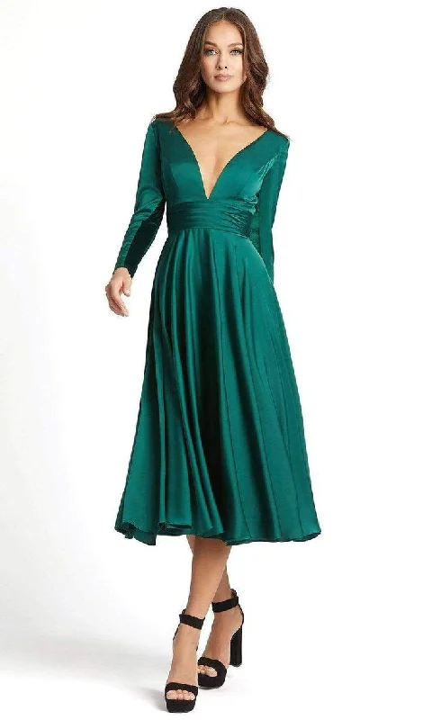 Mini cocktail dresses with a cold - shoulder ruffled sleeveMac Duggal 67527 Long Sleeve Satin Short Dress Mini cocktail dresses with a cold - shoulder ruffled sleeveMac Duggal 67527 Long Sleeve Satin Short Dress