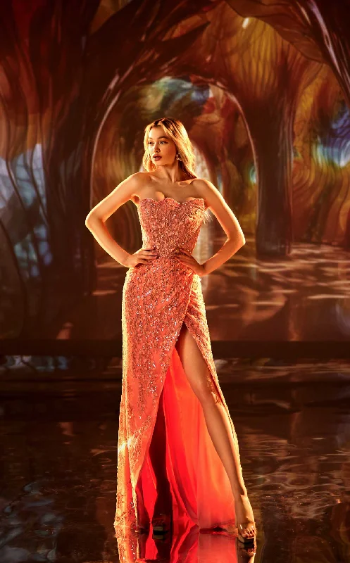 Prom dresses with one - shoulder ruffled straps and geometric patterns for a contemporary and eye - catching formal eventModessa Couture M23521 Dress Prom dresses with one - shoulder ruffled straps and geometric patterns for a contemporary and eye - catching formal eventModessa Couture M23521 Dress
