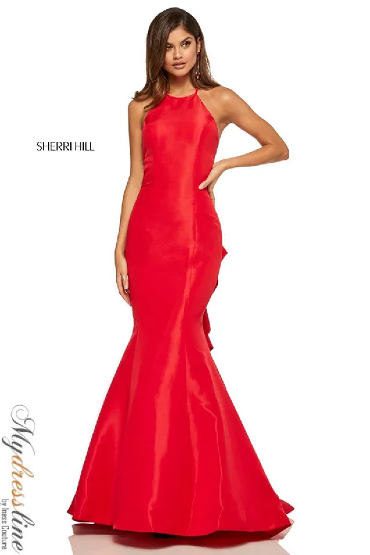 Prom dresses with metallic - colored fabrics and beaded embroidery for a glamorous promSherri Hill 52490