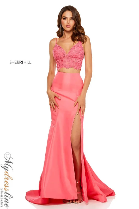 Prom dresses with tiered lace skirts and off - the - shoulder necklines for a feminine and elegant formal affairSherri Hill 52493