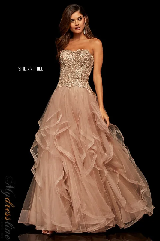 Formal dresses with embroidered panels and tulle overlays for a fairytale promSherri Hill 52504