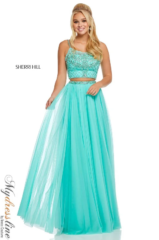 Tea - length formal dresses with lace trim for a semi - formal promSherri Hill 52516