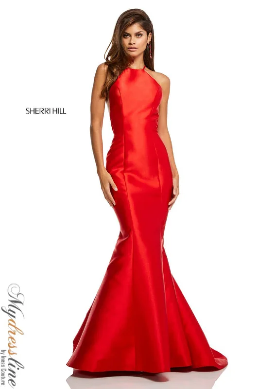 Prom dresses with lace - trimmed sleeves and empire - style waists for a flattering and vintage - inspired formal affairSherri Hill 52575 Prom dresses with lace - trimmed sleeves and empire - style waists for a flattering and vintage - inspired formal affairSherri Hill 52575