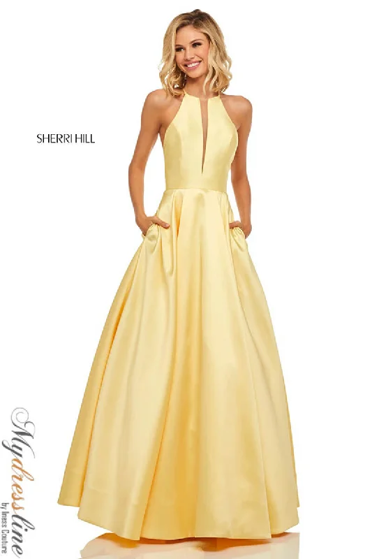 Sequined formal dresses with open backs for a sexy prom styleSherri Hill 52583