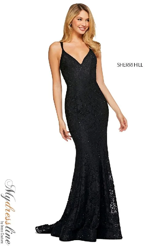 Prom dresses with lace - up side panels and ruffled bodices for a feminine and detailed lookSherri Hill 53363 Prom dresses with lace - up side panels and ruffled bodices for a feminine and detailed lookSherri Hill 53363