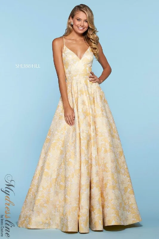 Prom dresses with pom - pom - decorated hems and cotton - blend fabrics for a playful and comfortable formal styleSherri Hill 53397 Prom dresses with pom - pom - decorated hems and cotton - blend fabrics for a playful and comfortable formal styleSherri Hill 53397