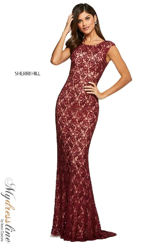 Prom dresses with illusion necklines and crystal embellishments for a formal affairSherri Hill 53446 Prom dresses with illusion necklines and crystal embellishments for a formal affairSherri Hill 53446