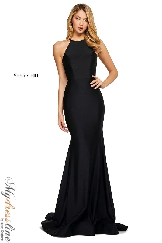 Prom dresses with tiered ruffled sleeves and satin skirts for a feminine and voluminous lookSherri Hill 53663 Prom dresses with tiered ruffled sleeves and satin skirts for a feminine and voluminous lookSherri Hill 53663