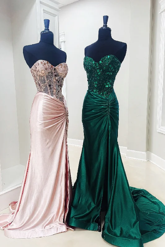 Long - Sleeve Women Dress in Velvet for a Luxurious Winter LookSparkly Dark Green Mermaid Strapless Corset Mirrors Long Prom Dress with Slit Long - Sleeve Women Dress in Velvet for a Luxurious Winter LookSparkly Dark Green Mermaid Strapless Corset Mirrors Long Prom Dress with Slit