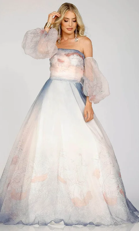 Prom dresses with cold - shoulder cutouts and satin bows for a trendy lookTerani Couture 231E0522 - Softly Printed Voluminous Gown Prom dresses with cold - shoulder cutouts and satin bows for a trendy lookTerani Couture 231E0522 - Softly Printed Voluminous Gown