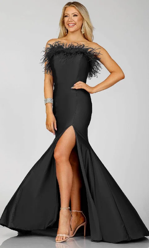 Prom dresses with tiered lace skirts and off - the - shoulder necklines for a feminine and elegant formal affairTerani Couture 231P0067 - Feather Detailed Strapless Prom Gown Prom dresses with tiered lace skirts and off - the - shoulder necklines for a feminine and elegant formal affairTerani Couture 231P0067 - Feather Detailed Strapless Prom Gown