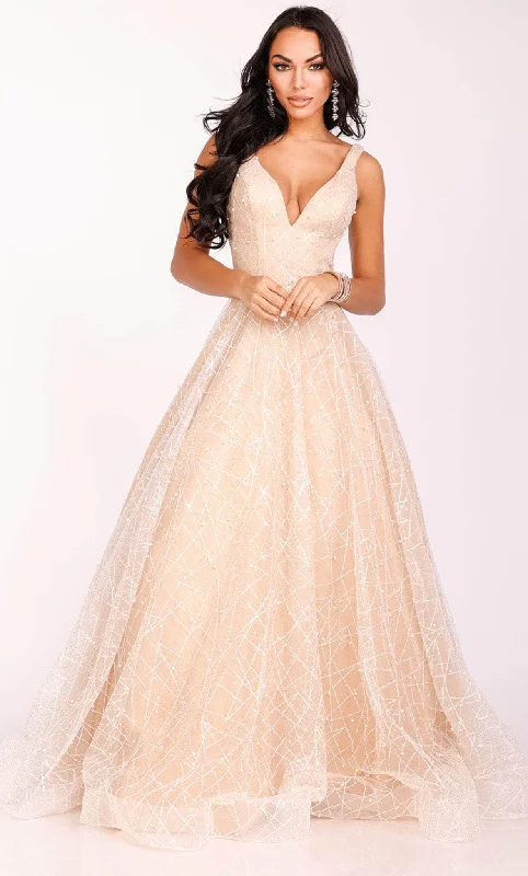 Formal dresses with embroidered panels and tulle overlays for a fairytale promTerani Couture 231P0169 - Plunging V Neck A-line Long Gown Formal dresses with embroidered panels and tulle overlays for a fairytale promTerani Couture 231P0169 - Plunging V Neck A-line Long Gown