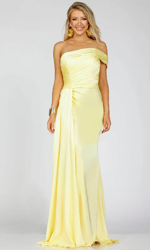 Prom dresses with one - shoulder ruffled straps and geometric patterns for a contemporary and eye - catching formal eventTerani Couture 231P0541 - One Shoulder Satin Prom Gown Prom dresses with one - shoulder ruffled straps and geometric patterns for a contemporary and eye - catching formal eventTerani Couture 231P0541 - One Shoulder Satin Prom Gown