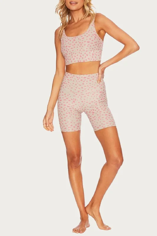 Twill Women Shorts with a Smooth Texture and DurabilityBike Short In Taupe Pink Spot Twill Women Shorts with a Smooth Texture and DurabilityBike Short In Taupe Pink Spot