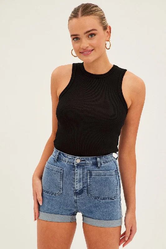Stretchable Women Shorts for Maximum MobilityBlue Skinny Denim Shorts High Waist Out Pocket Stretchable Women Shorts for Maximum MobilityBlue Skinny Denim Shorts High Waist Out Pocket