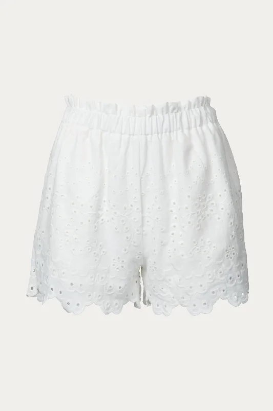 Ruffled Hem Women Shorts to Add a Feminine TouchBroderie Anglaise Paperbag Short In White Ruffled Hem Women Shorts to Add a Feminine TouchBroderie Anglaise Paperbag Short In White