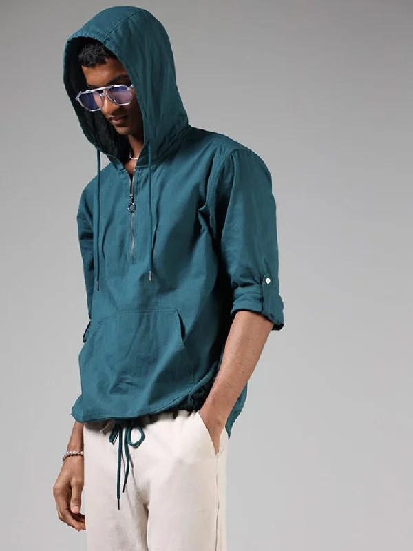 Belted Women Shorts to Enhance the WaistlineETA Teal Resort-Fit Zipper Hoodie Shirt