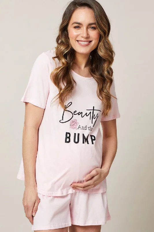 Plus Size Women Shorts with a Comfortable and Stylish FitPink Maternity Slogan Pyjama Set Plus Size Women Shorts with a Comfortable and Stylish FitPink Maternity Slogan Pyjama Set