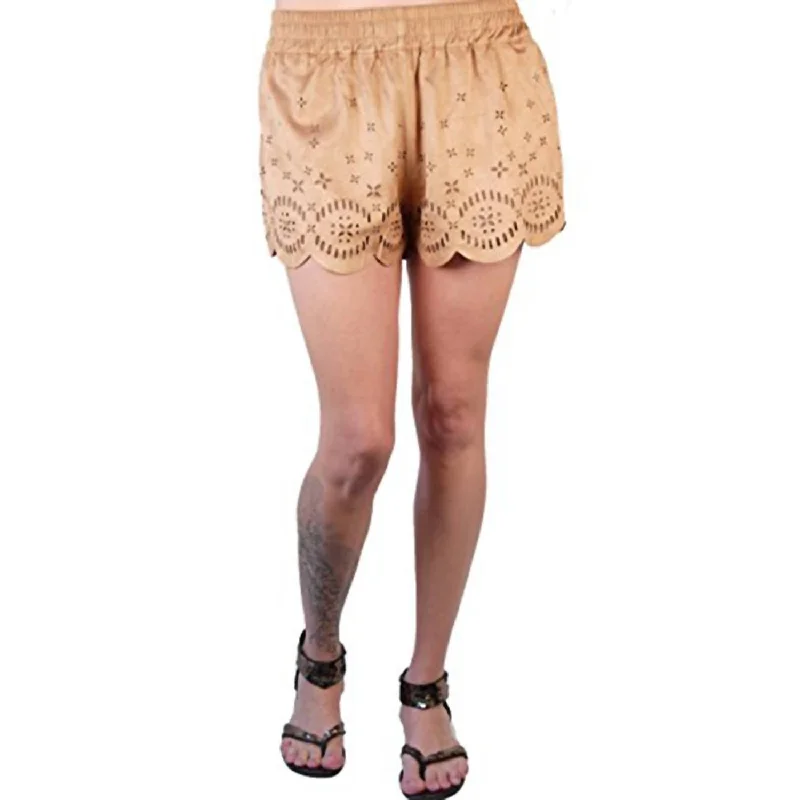 Embroidered Women Shorts with Intricate DesignsWomen Lackawanna Blues Faux Suede Shorts In Brown Embroidered Women Shorts with Intricate DesignsWomen Lackawanna Blues Faux Suede Shorts In Brown