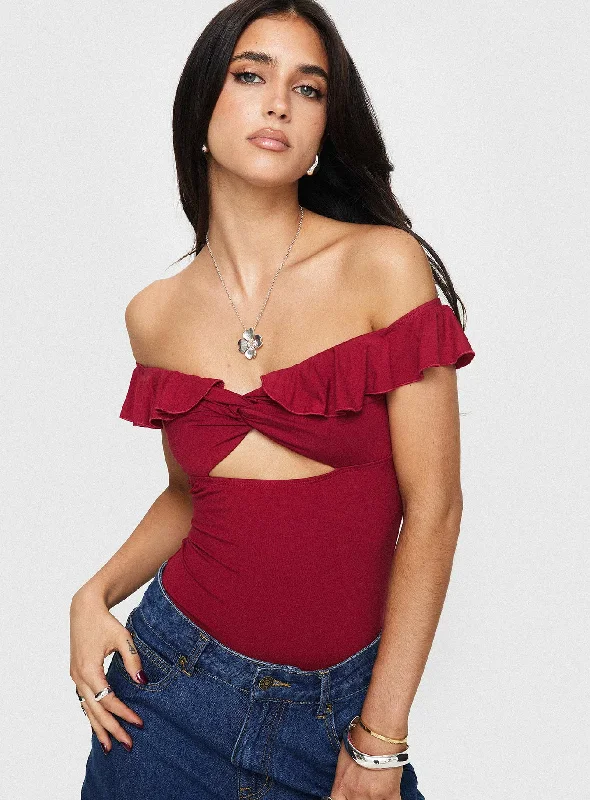 Crop Bodysuits to Pair with High - Waisted BottomsBe Careful Off The Shoulder Bodysuit Red