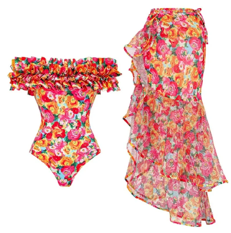 Women's Sleeveless Backless One - Pieces in Black with Cut - Out Details for a Sexy Beach LookFloral Print One-Piece Swimsuit and Cover Up Skirt Set Women's Sleeveless Backless One - Pieces in Black with Cut - Out Details for a Sexy Beach LookFloral Print One-Piece Swimsuit and Cover Up Skirt Set