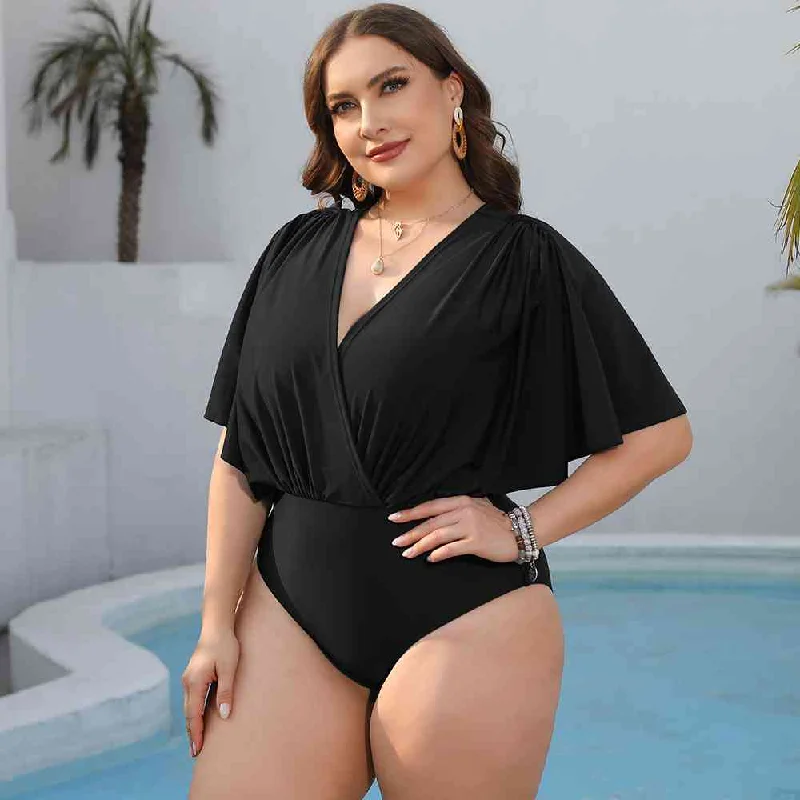 Women's Velvet One - Pieces in Emerald Green for a Luxurious and Sophisticated OccasionPlus Size Ruched Surplice Neck One-Piece Swimsuit Women's Velvet One - Pieces in Emerald Green for a Luxurious and Sophisticated OccasionPlus Size Ruched Surplice Neck One-Piece Swimsuit