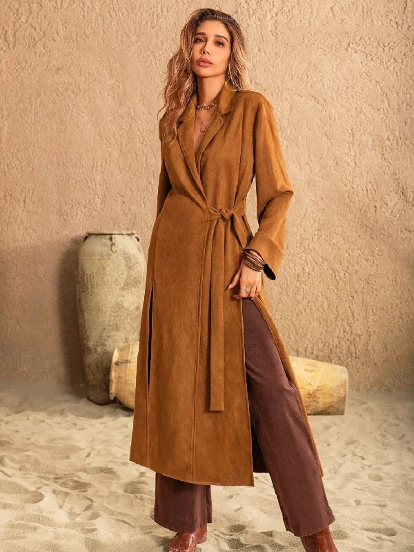 Ruffled Bodysuits with a Playful and Feminine TouchSlit Tied Collared Neck Longline Coat