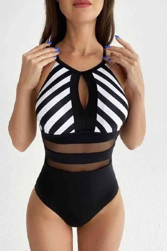Plus Size Women's Animal Print One - Pieces in Leopard for a Bold and Trendy StatementStriped Backless One-Piece Swimsuit Plus Size Women's Animal Print One - Pieces in Leopard for a Bold and Trendy StatementStriped Backless One-Piece Swimsuit