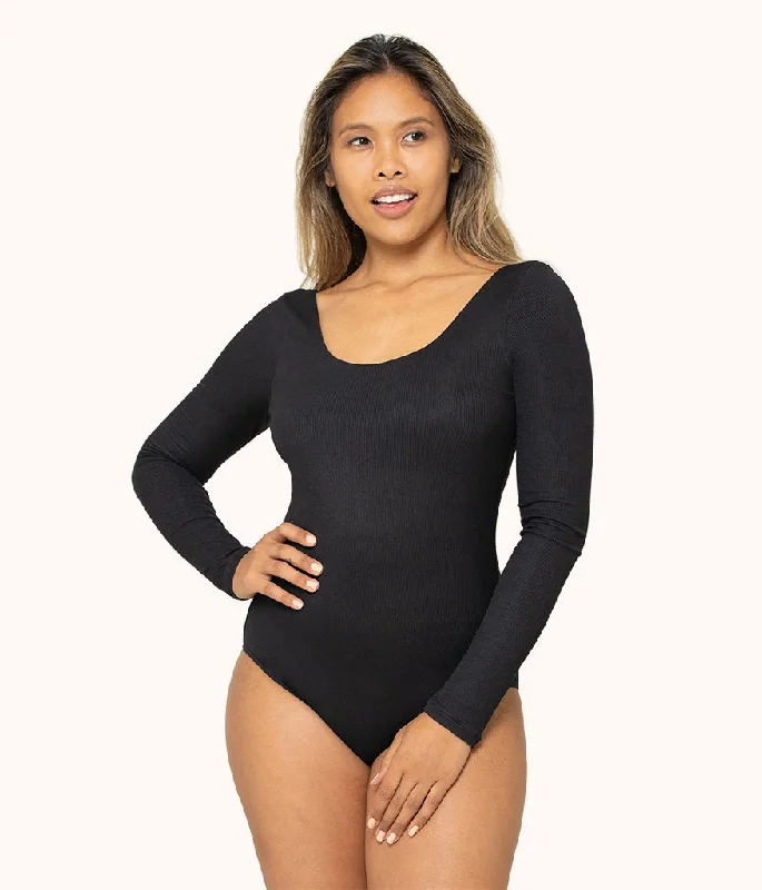 Ruffled Bodysuits with a Playful and Feminine TouchThe Ribbed Long-Sleeve Bodysuit: Jet Black